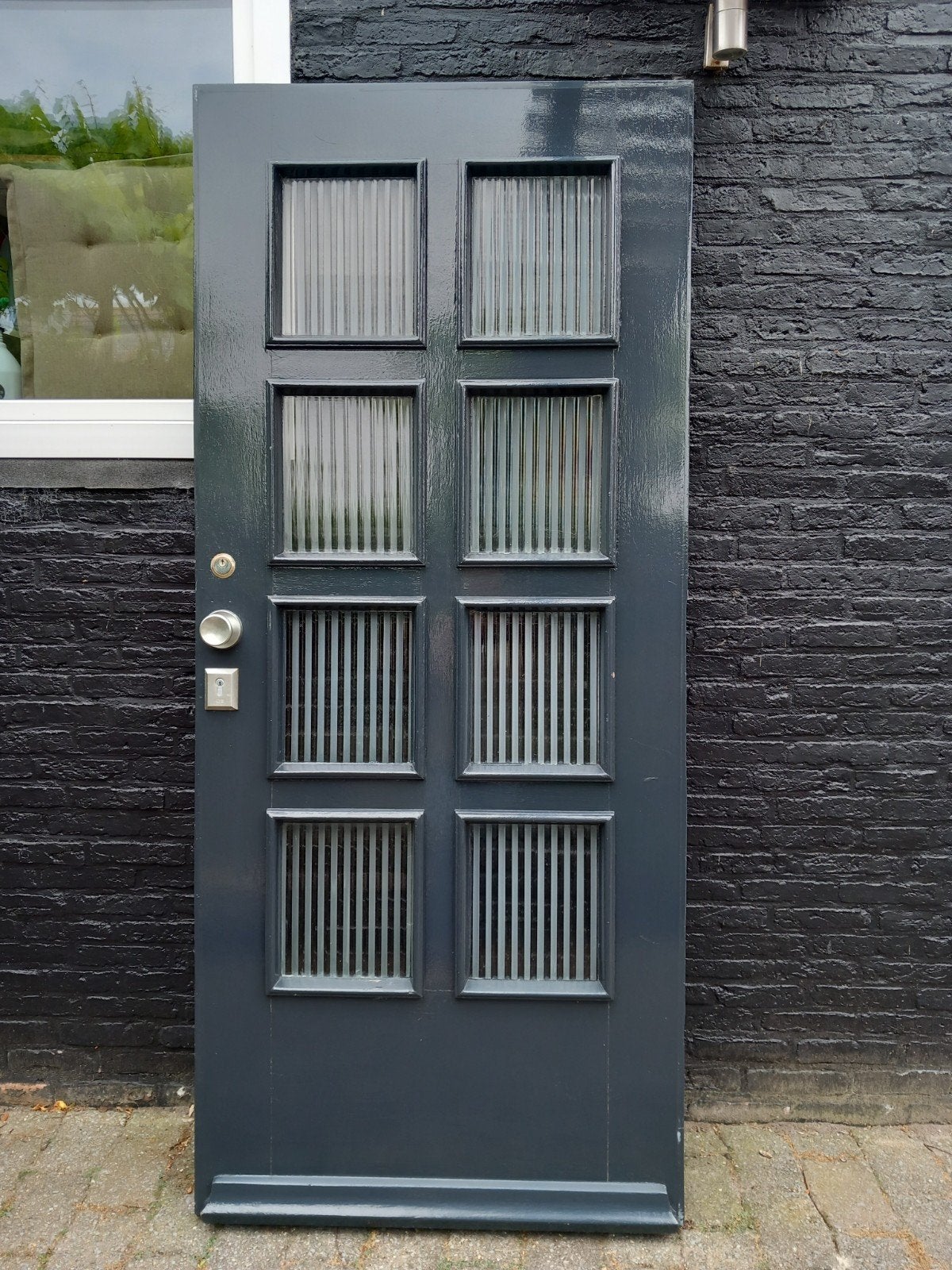 Stijlvolle hardhouten voordeur/buitendeur, Doe-het-zelf en Verbouw, Deuren en Horren, Ophalen, Gebruikt, 200 tot 215 cm, Glas