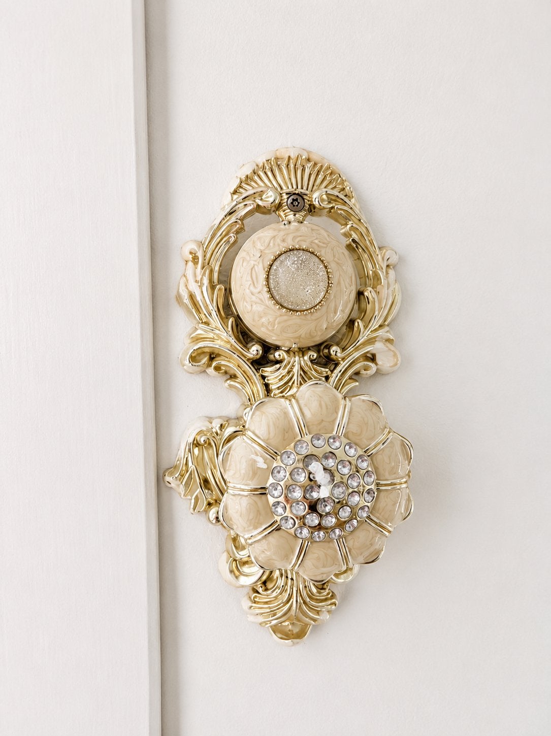 Vintage gouden gordijnhaak met kristallen, Vintage, Gebruikt, Ophalen of Verzenden, Goud