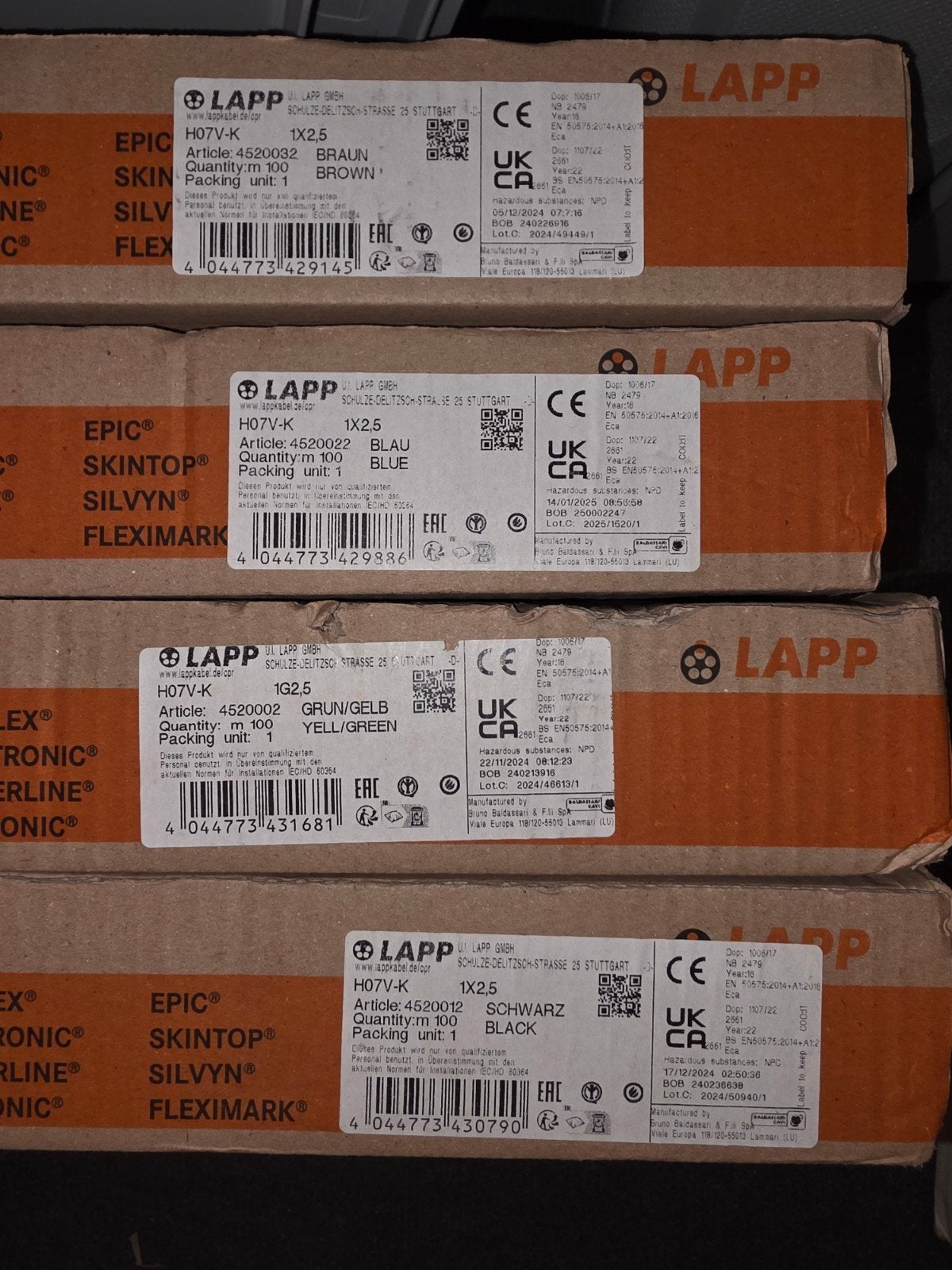 LAPP installatiedraad nieuw in doos – 17 rollen – H05V-K / H, Ophalen, Nieuw, Overige merken, Kabel of Snoer