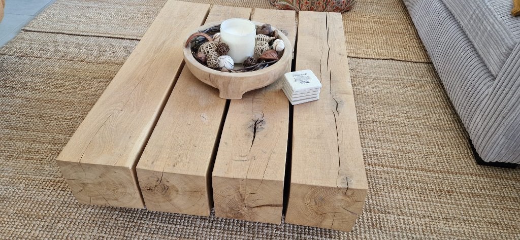 Robuste Industriele zware eikenhouten salontafel, Ophalen, Gebruikt, 50 tot 100 cm, 50 tot 100 cm