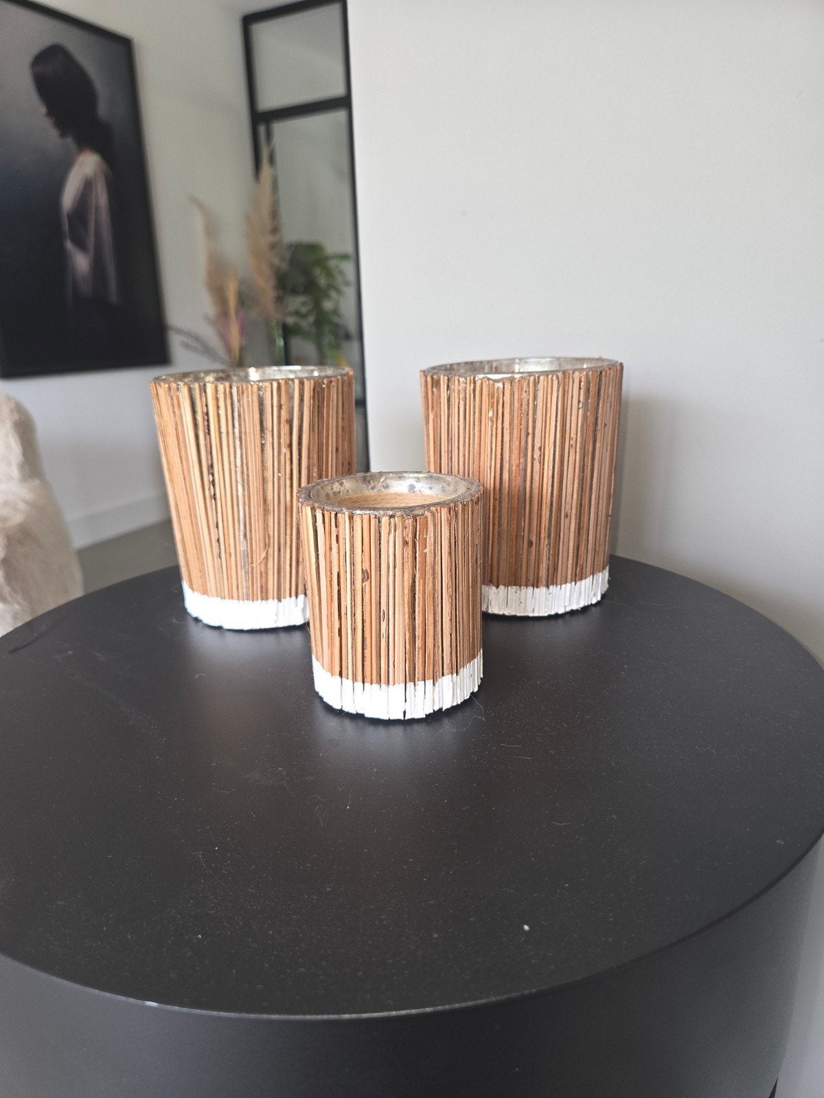 Riviera Maison waxinelichthouders set van 3, Ophalen, Meerkleurig, Natuurlijk materiaal, Waxinelichthouder