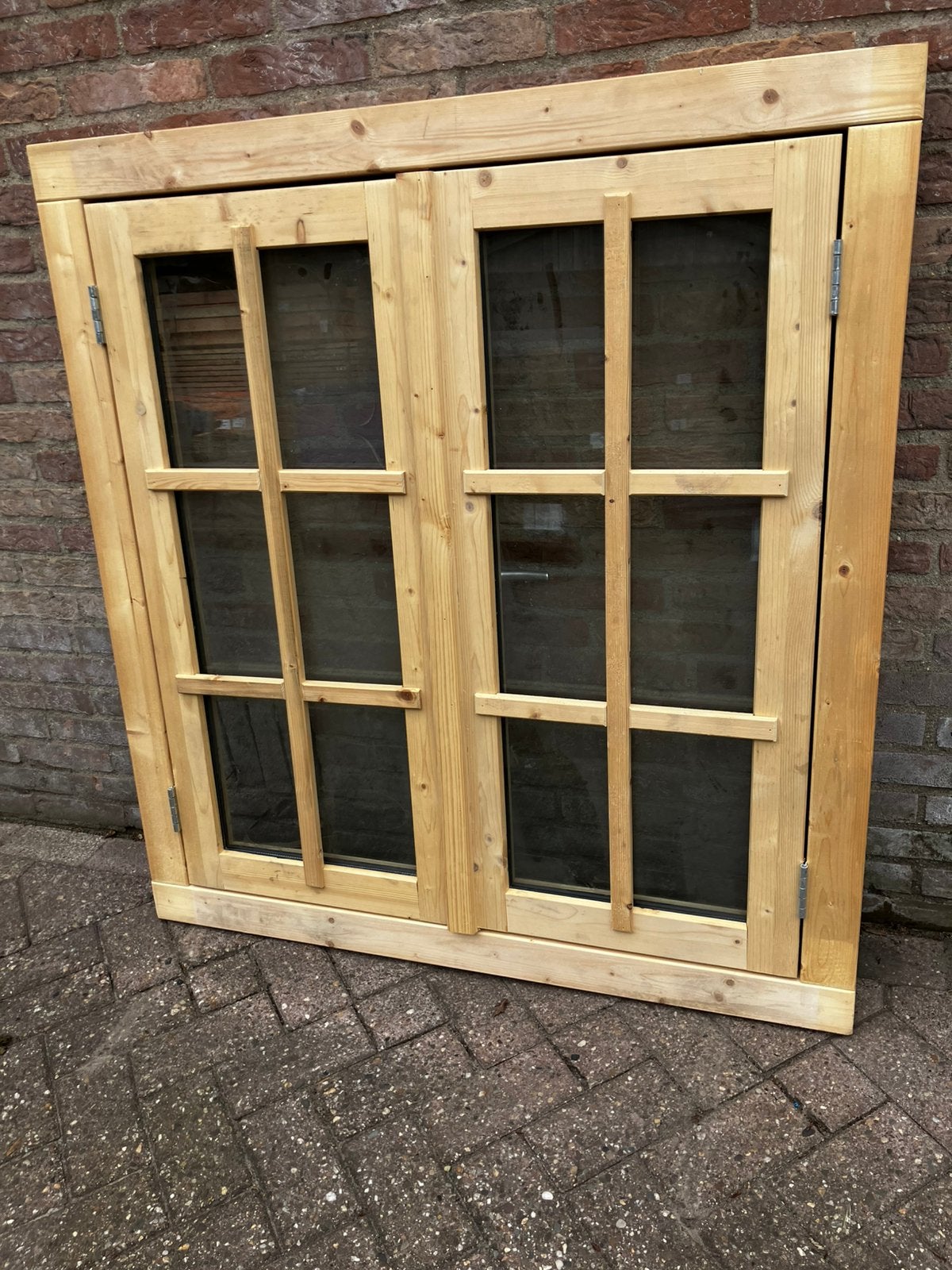 Dubbel uitzetraam vuren met dubbel glas 4/6/4, Ophalen, Zo goed als nieuw, Gevelraam of Ruit, 160 cm of meer