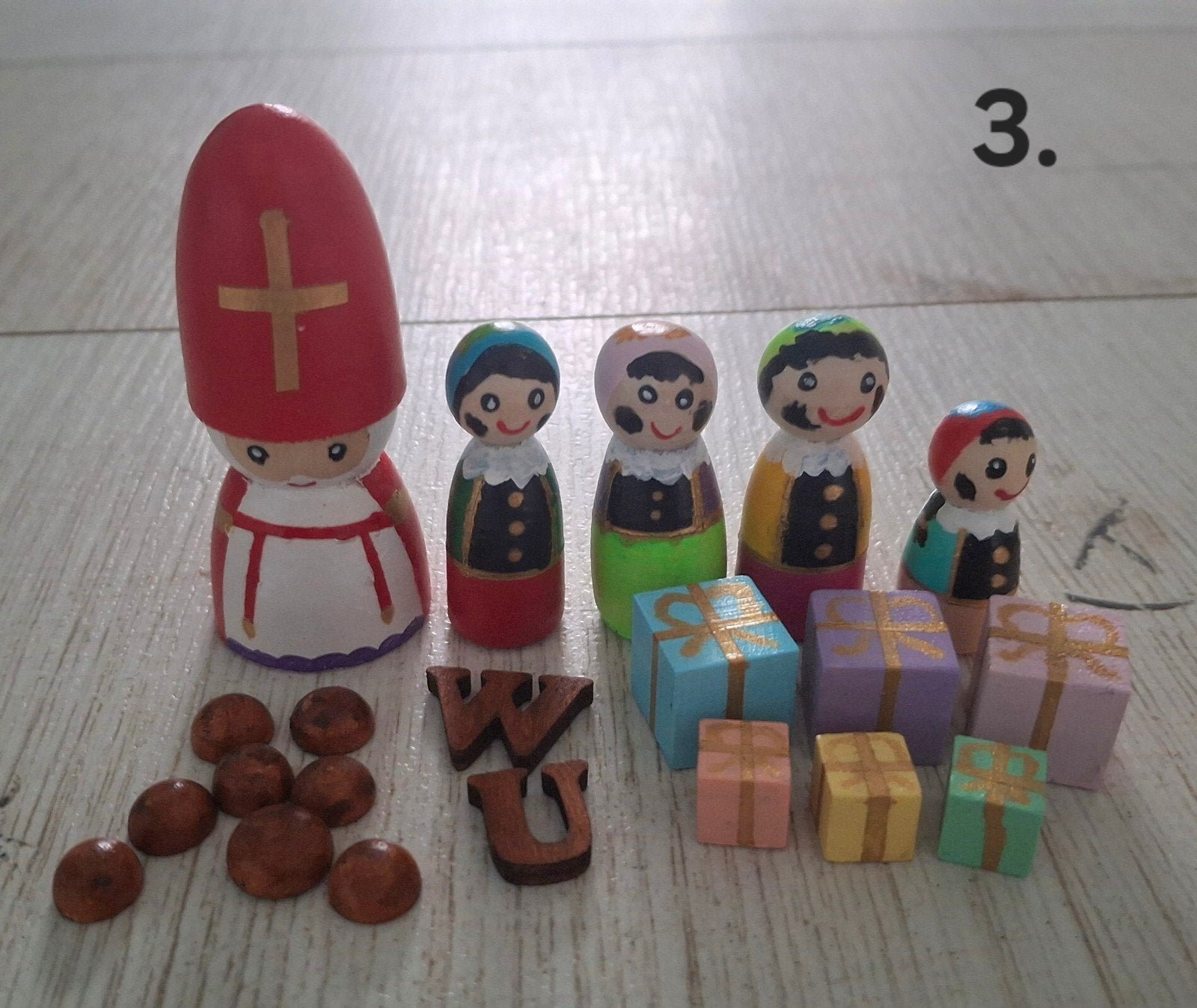 Houten pegdolls Sint met pietjes en accessoires, Ophalen of Verzenden, Nieuw