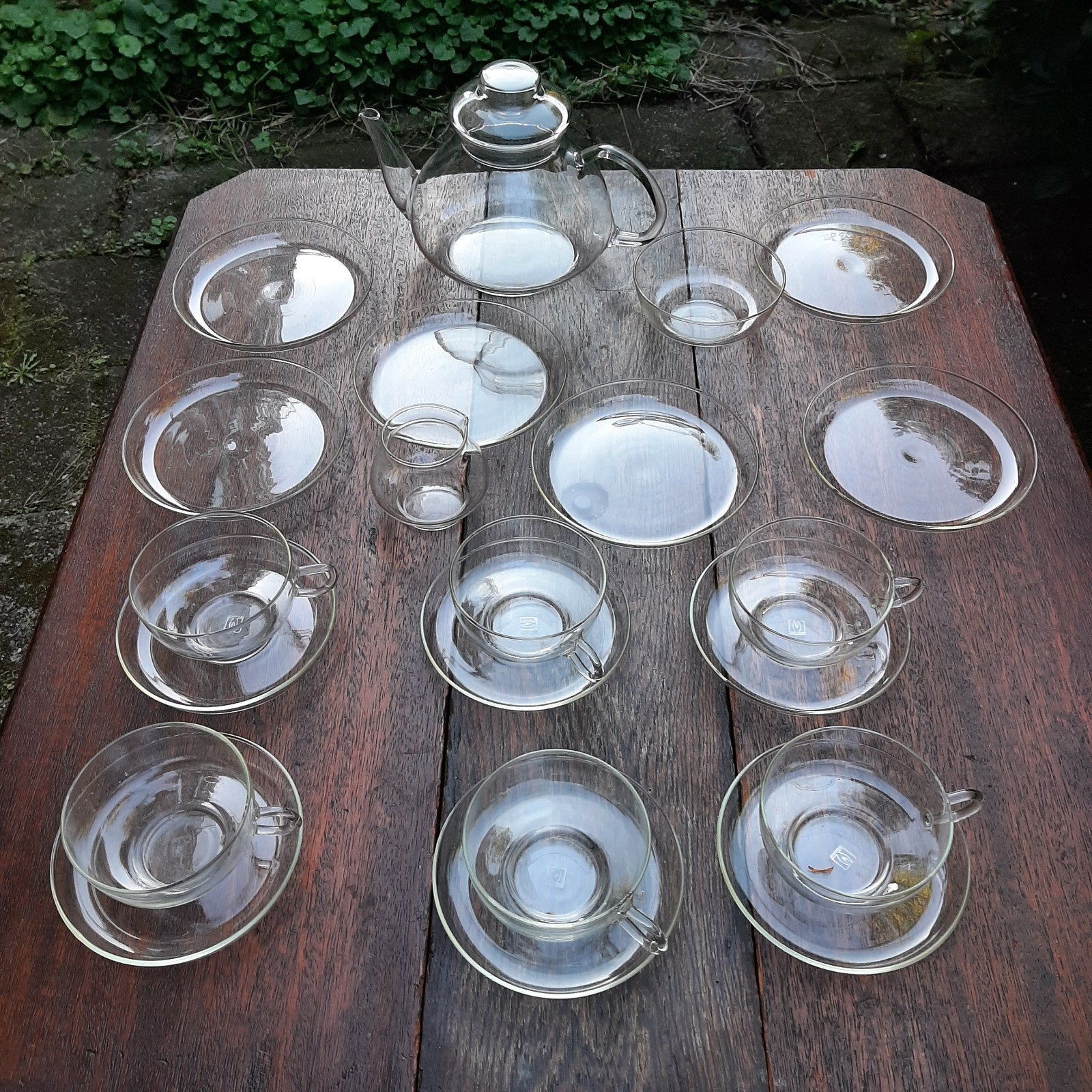 Vintage Jenaer Glas theeservies - 15-delig, Ophalen