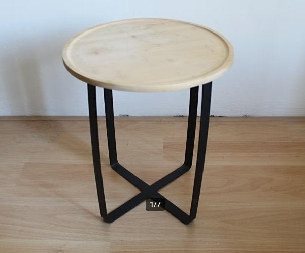 Bijzettafel 40 cm blad tafeltje wijntafel 46 hoog hout zwart, Overige houtsoorten, Minder dan 50 cm, Gebruikt, Rond