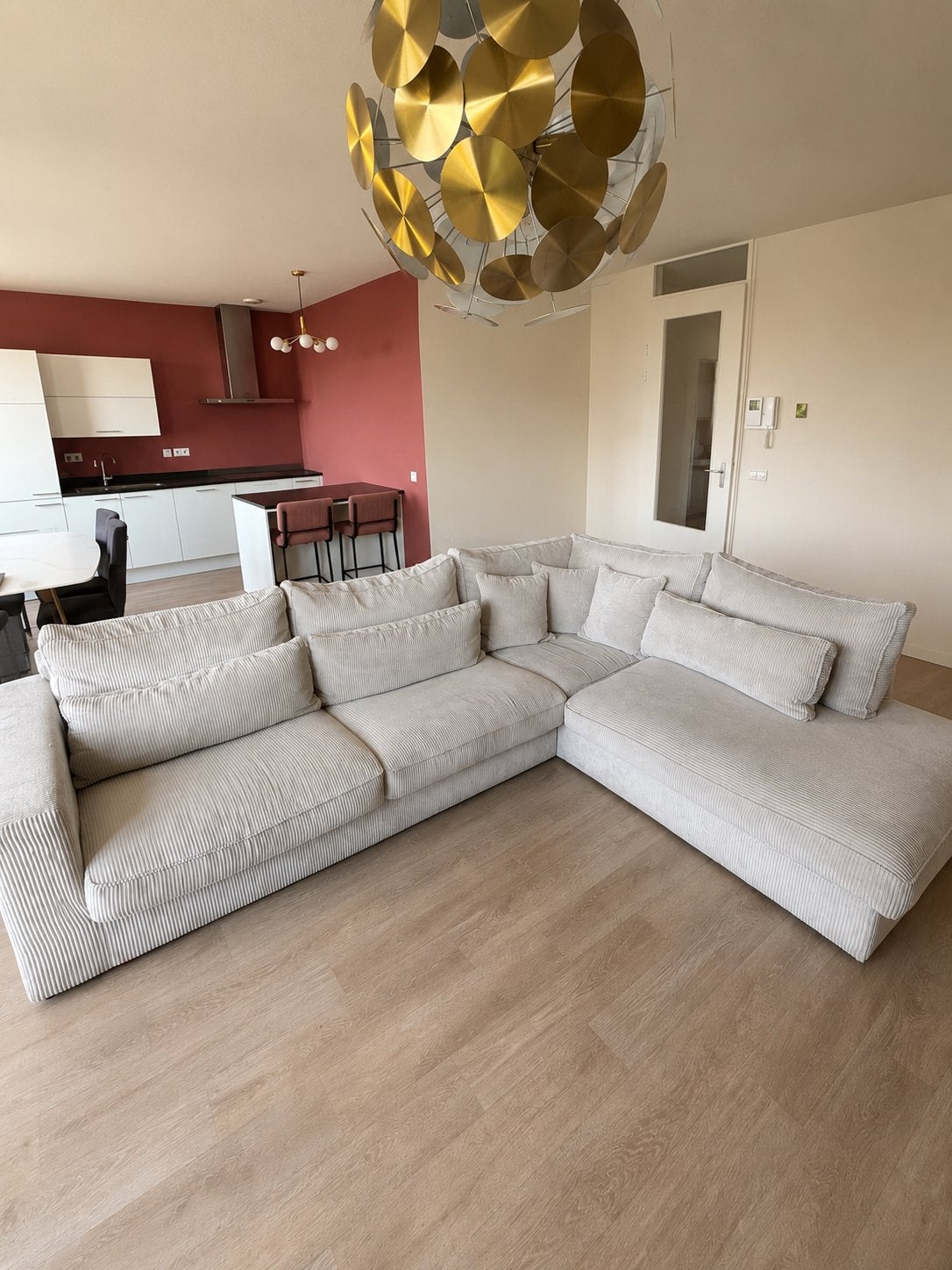 Rib stof beige bank - comfortabel en wasbaar, Huis en Inrichting, Banken | Bankstellen, Ophalen, Gebruikt, 100 tot 125 cm, Hoekbank