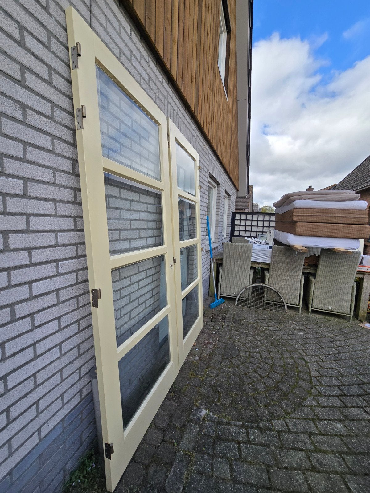 2 dubbele binnendeuren 231,5x93 cm + facetglas + RVS beslag, 80 tot 100 cm, 215 cm of meer, Binnendeur, Ophalen of Verzenden