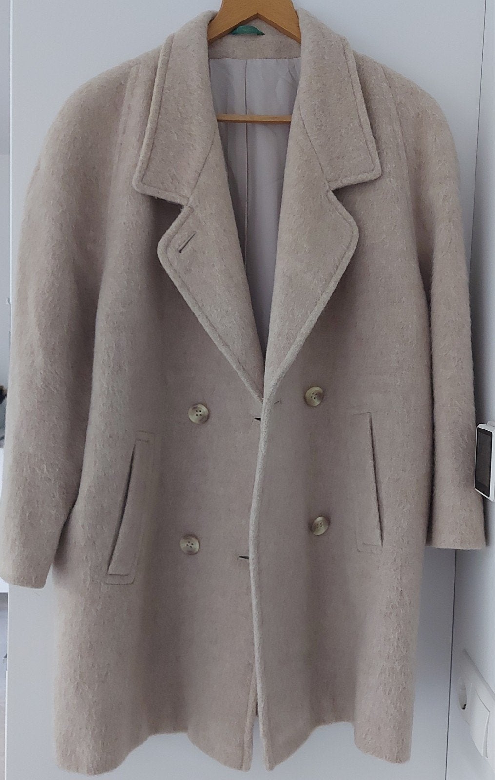 prachtige vintage alpacawol mantel jas oversized beige, Canda vintage, Verzenden, Beige, Maat 42/44 (L)