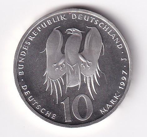 Duitsland 10 Mark 1997 J  ruim Prachtig, Verzenden, Duitsland, Losse munt, Zilver