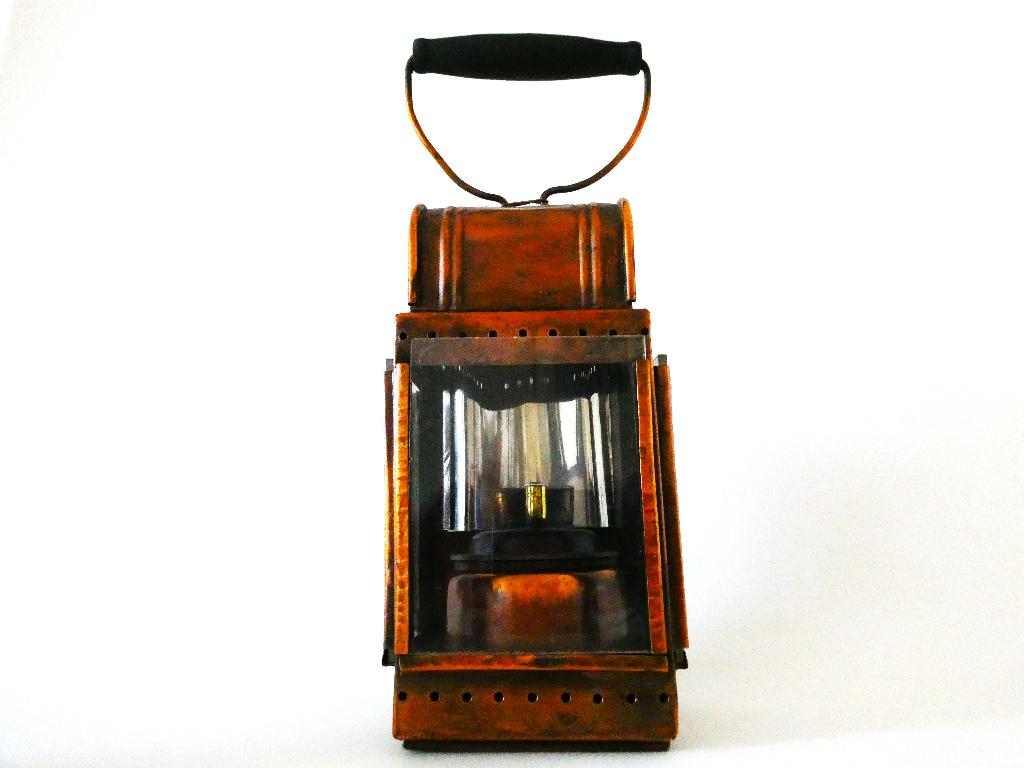 Carbid spoorweglamp in rood koper spoorwegen lamp, Ophalen of Verzenden, Koper