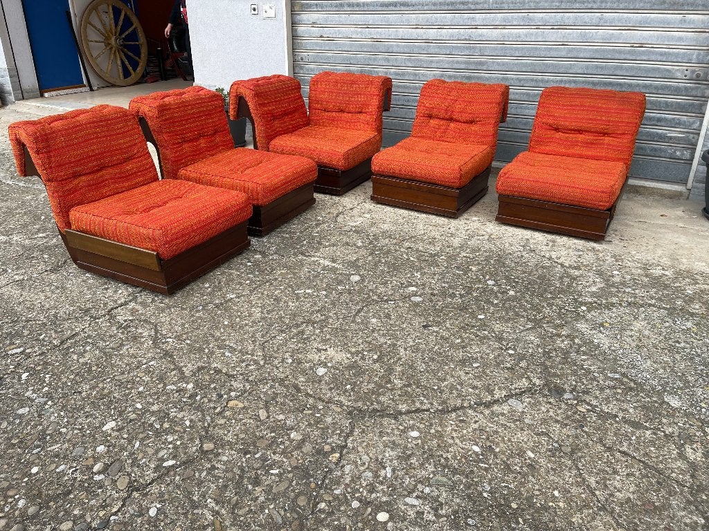 Italian Mid-century Luciano Frigerio modular sofa ‘Can Can’, Hout, Gebruikt, 75 tot 100 cm, Ophalen of Verzenden