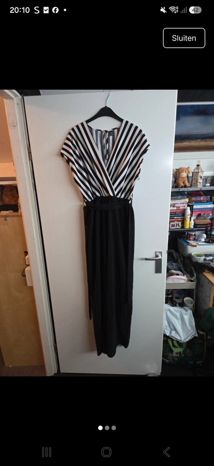 Zwart-witte gestreepte jumpsuit - Dreimp, Kleding | Dames, Jumpsuits, Verzenden, Zwart, Maat 42/44 (L), Zo goed als nieuw