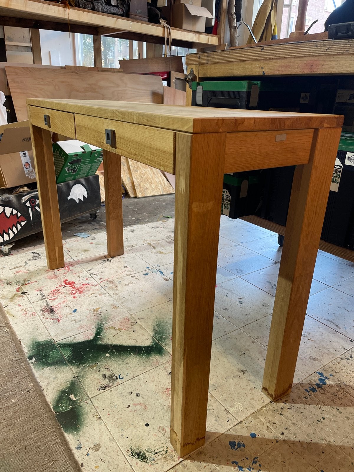 Jan de Bouvrie gangtafel, massief eiken, 120x40x78cm, Ophalen of Verzenden, Zo goed als nieuw