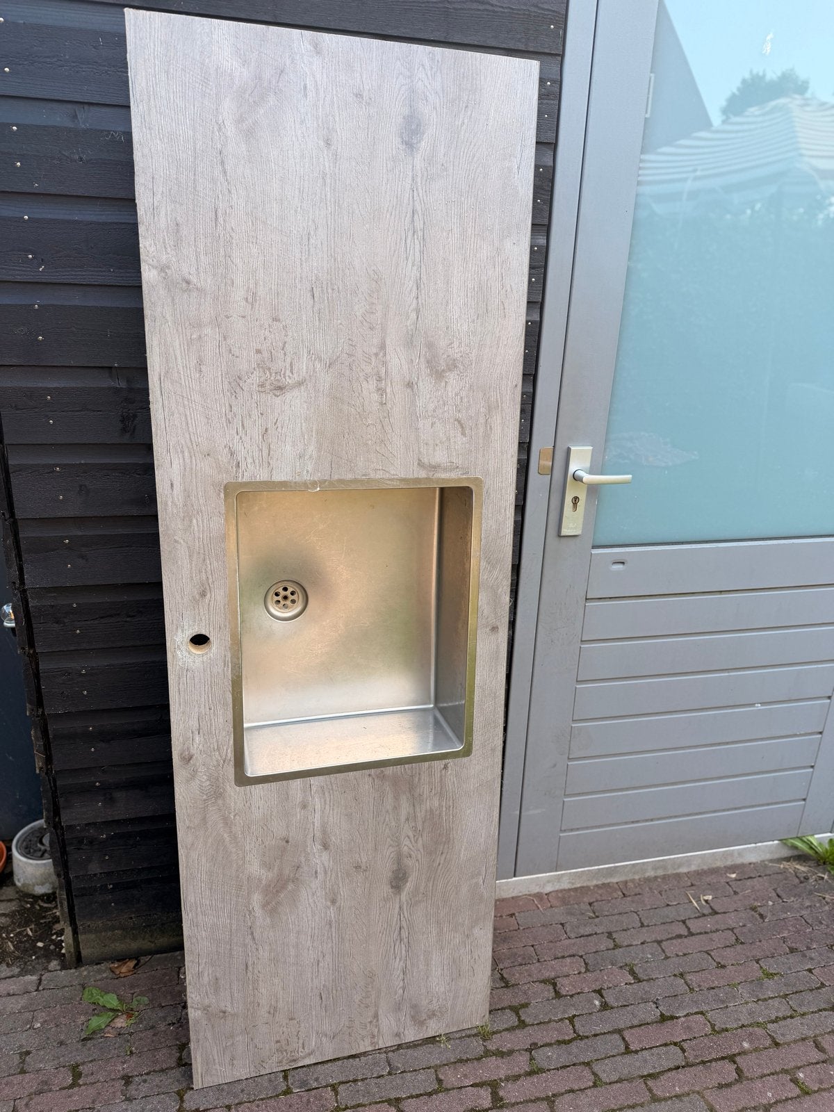 Houten aanrechtblad (181x60cm) met RVS spoelbak, Overige typen, Hout, Ophalen of Verzenden, Zo goed als nieuw