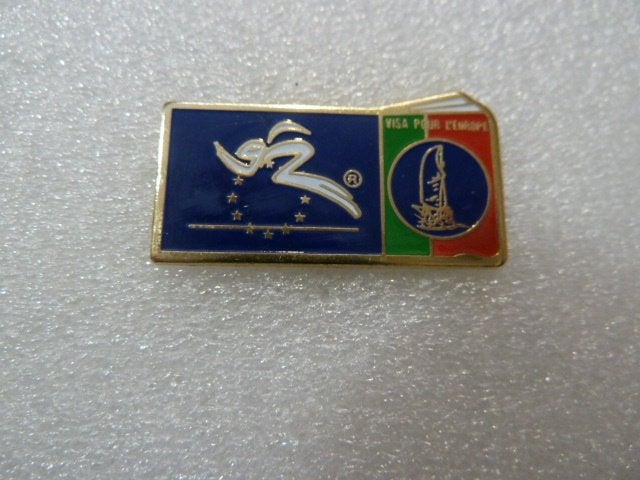 Vintage Pin "Visa Pour L'Europe" - Uniek Verzamelobject, Verzamelen, Ophalen of Verzenden, Gebruikt, Overige onderwerpen, Speldje of Pin