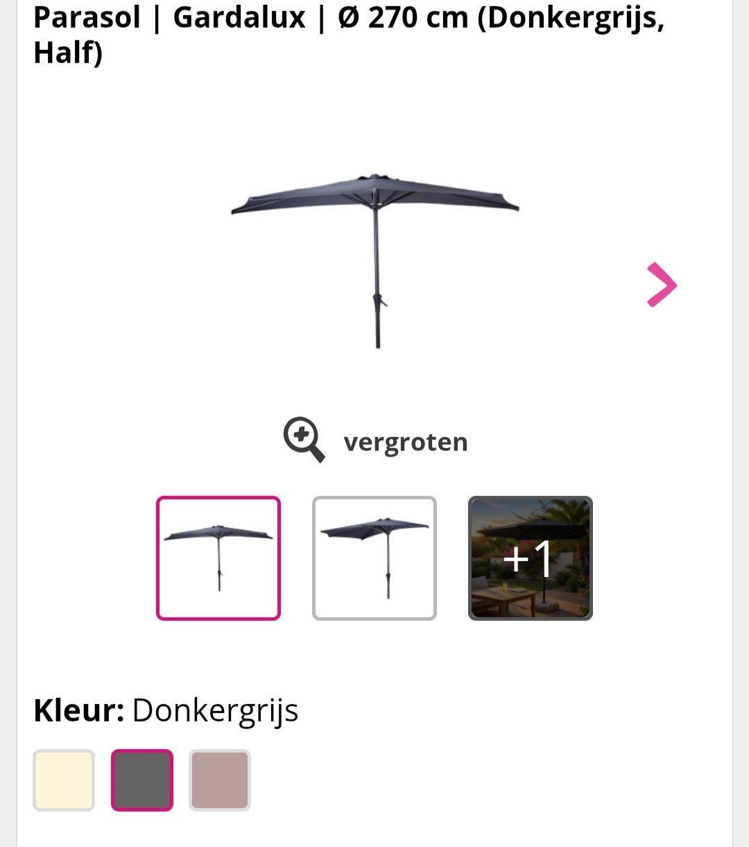 Halve Gardalux parasol met bijbehorende halve voet, Tuin en Terras, Parasols, Ophalen, Nieuw