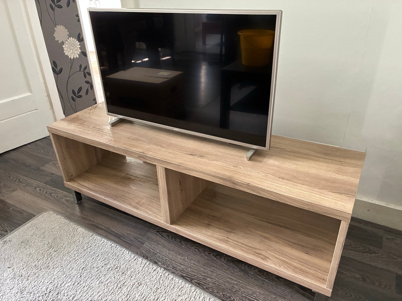 TV-meubel eiken met opbergruimte, Ophalen, Gebruikt, 100 tot 150 cm, Minder dan 100 cm