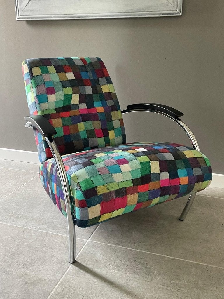 Unieke Gelderland fauteuil 5470 design Jan des Bouvrie, Huis en Inrichting, Fauteuils, Gebruikt, Hout, Metaal, Stof, 50 tot 75 cm
