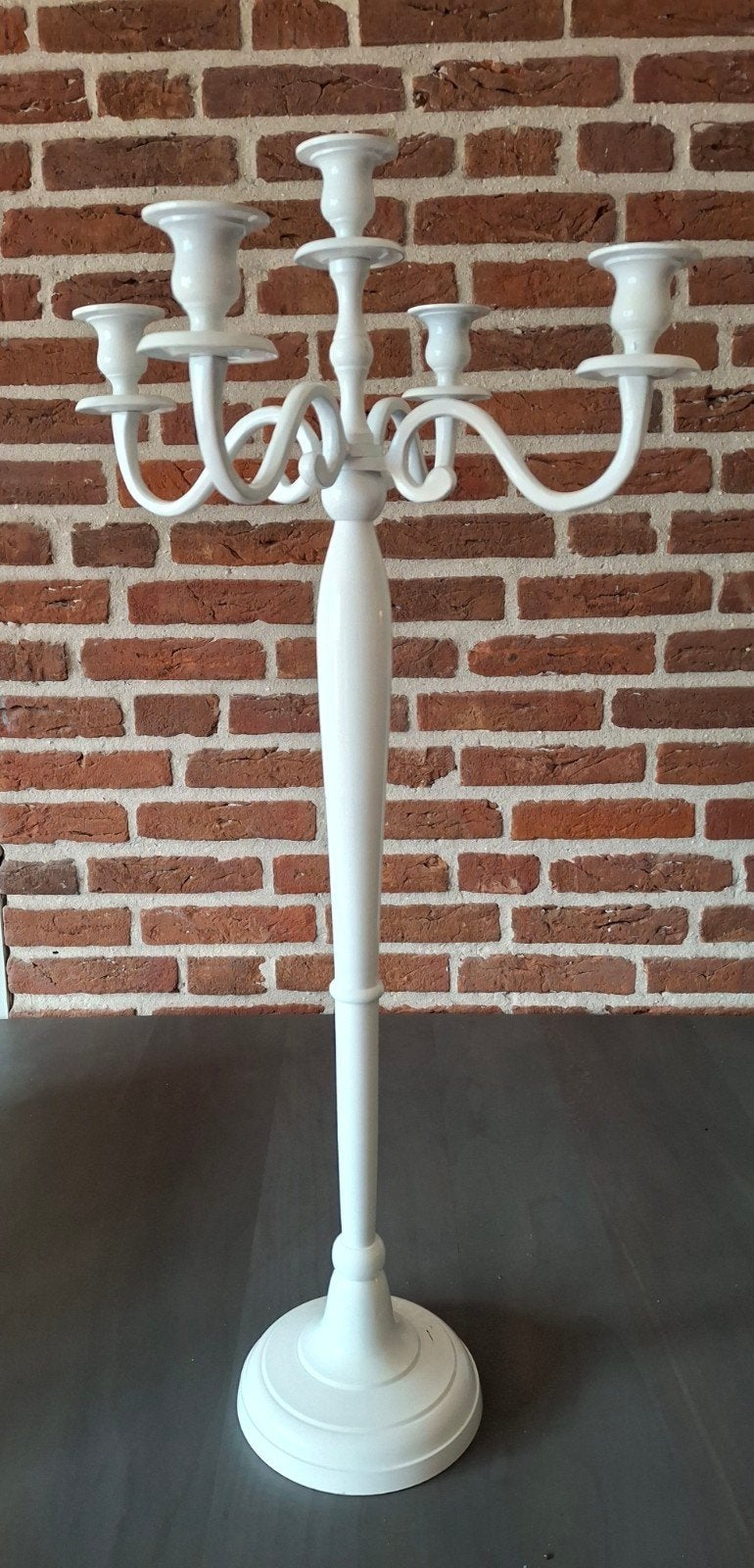 Kandelaar Classic Wit Aluminium 5 armig, Gebruikt, Ophalen of Verzenden, Metaal, Kandelaar
