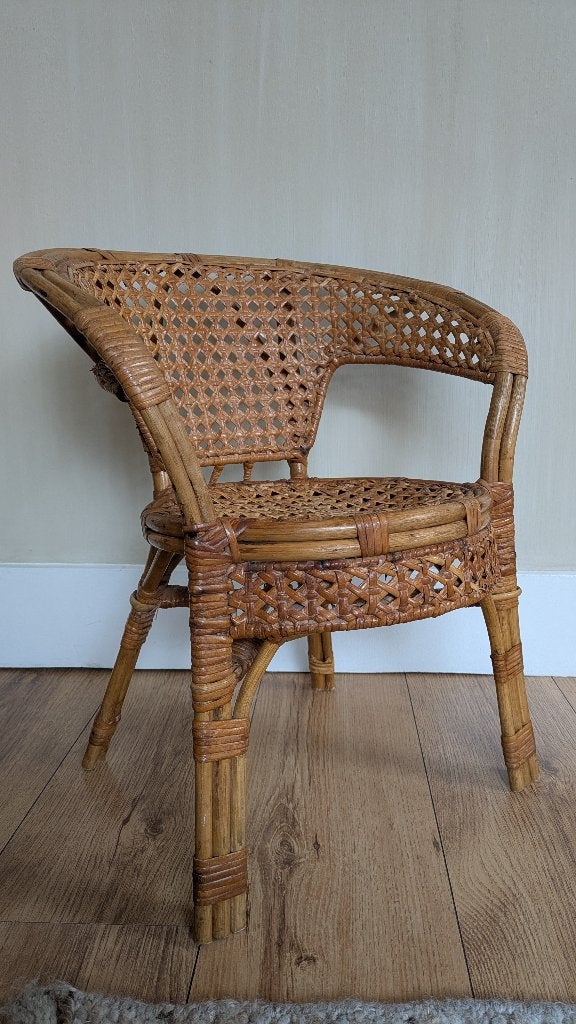 Rotan poppenstoel of plantenstoel, Ophalen, Gebruikt, Boho, Natuurlijk materiaal