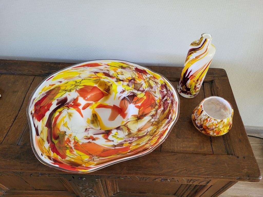 Fidrio Holland Glazen Set: Schaal, Vaas, Waxinelichthouder, Antiek en Kunst, Ophalen