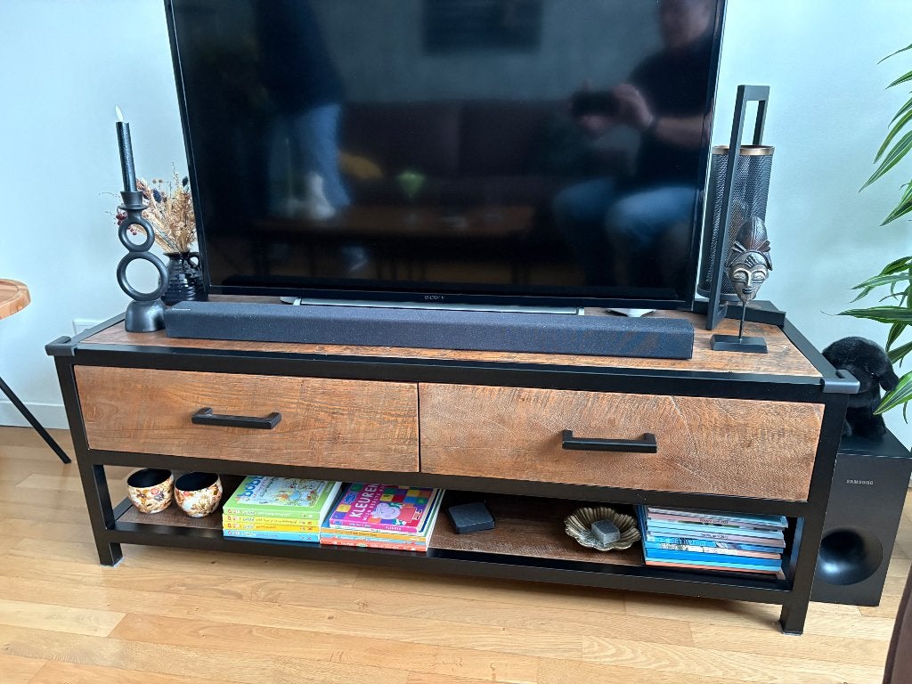 Stoer TV-meubel met lades en open vak - Industrieel design, 100 tot 150 cm, Zo goed als nieuw, Minder dan 100 cm, Industrieel