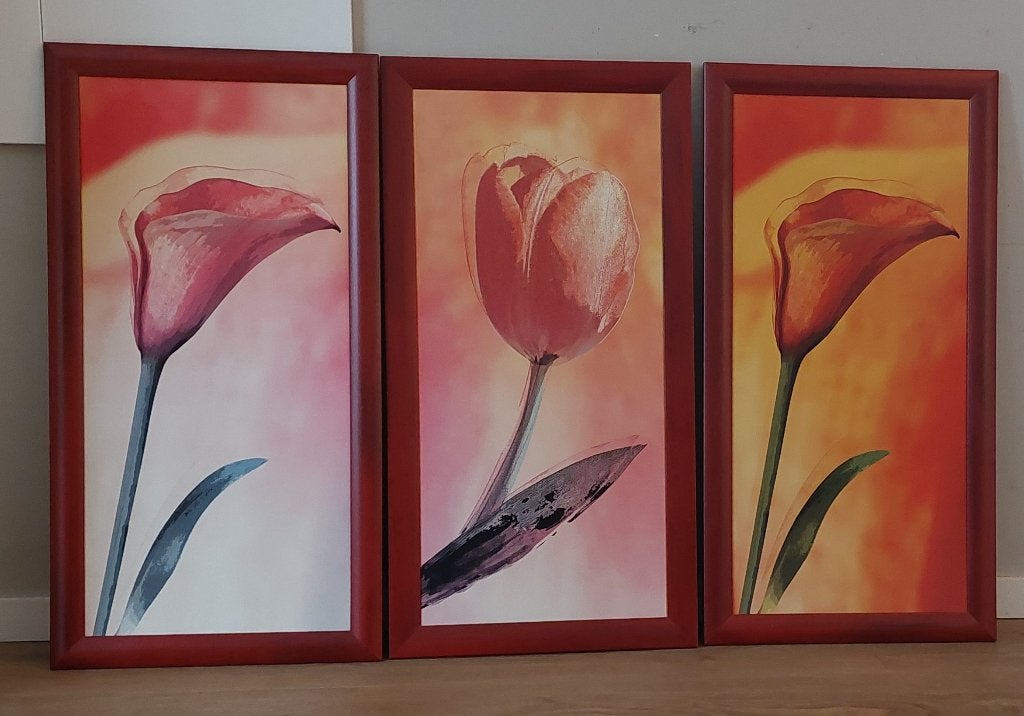Drie lijsten met bloemtekening, Minder dan 50 cm, Ophalen of Verzenden, Zo goed als nieuw, Schilderij