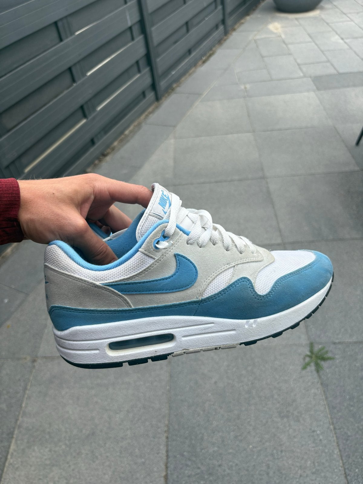 Nike Air Max 1 university Blue - Blauw/Wit, Ophalen of Verzenden, Gedragen, Blauw, Sneakers of Gympen