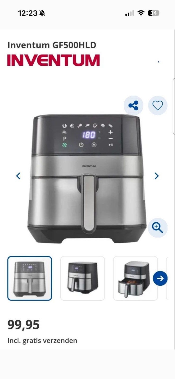 Inventum GF500HLD Airfryer XXL - Nieuw in doos, Witgoed en Apparatuur, Ophalen, Nieuw, Airfryer XXL, 1500 gram of meer