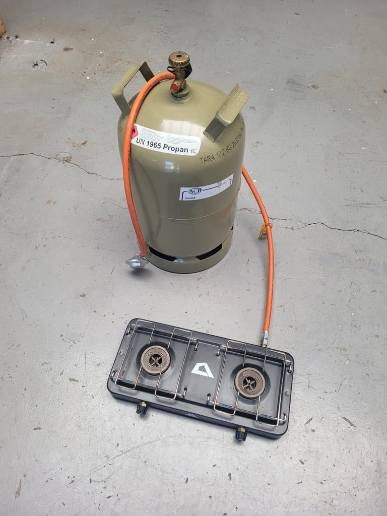 Gasfles met 2-pits kookplaat - Ideaal voor camping/buiten, Caravans en Kamperen, Ophalen of Verzenden, Gebruikt