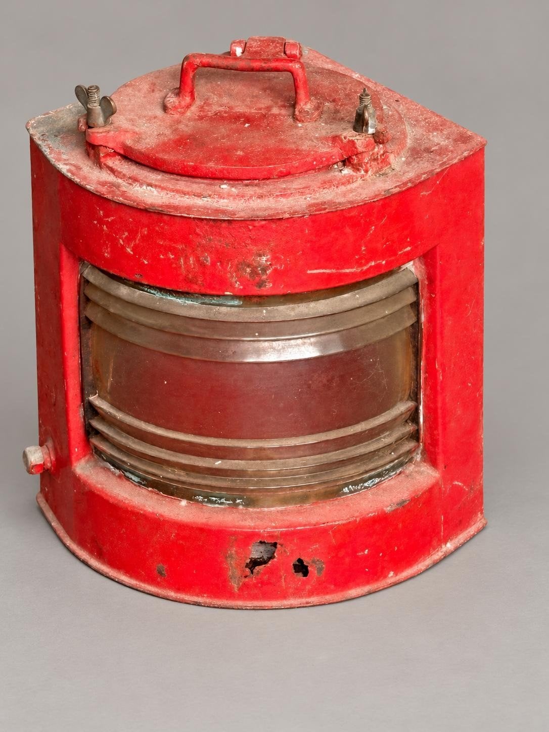 Grote, zware Antieke Scheepslamp met Fresnel-lens (35 cm), Ophalen of Verzenden, Gebruikt, Motorboot of Zeilboot