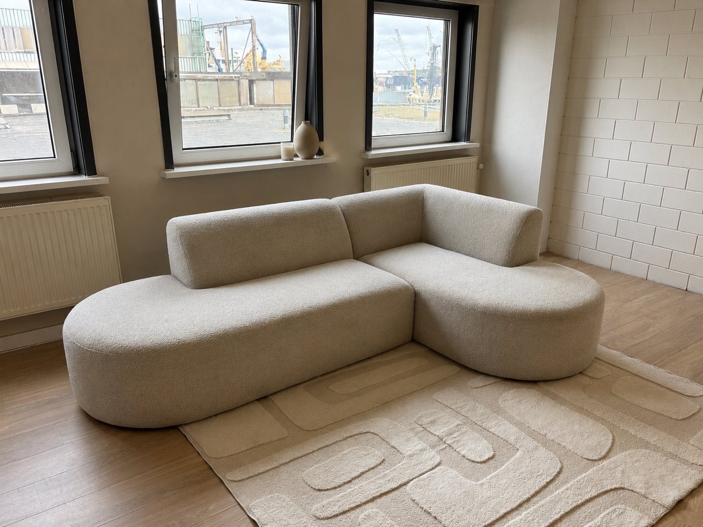 Moderne hoekbank Bouclé Stof, Ophalen, 250 tot 300 cm, 100 tot 125 cm, Hoekbank