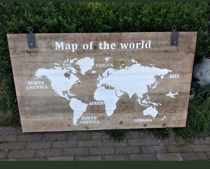 Houten wereldkaart wanddecoratie, Gebruikt, Hout, Ophalen of Verzenden, Bruin