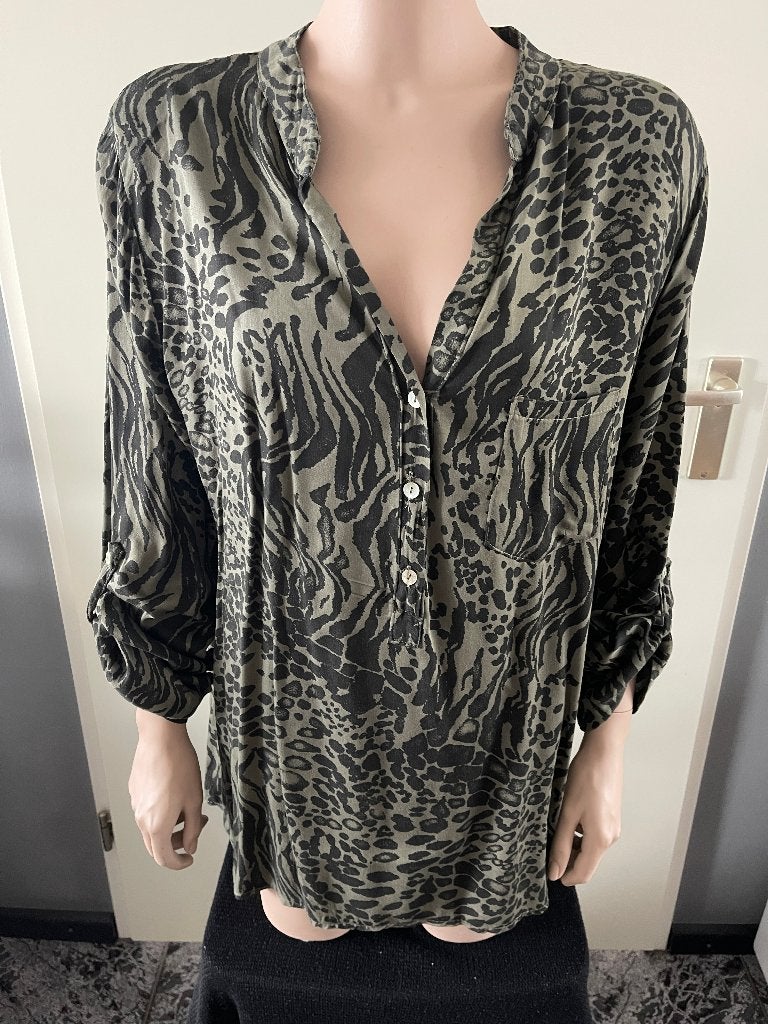 ZGAN Blouse Sensi Wear, legergroen met zwart, maat 46/48, Maat 46/48 (XL) of groter, Ophalen of Verzenden, Groen, Sensi Wear