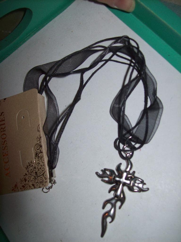 Ketting Mooi Zwart Koord Satijn Zilvertint Fraaie Hanger, Overige kleuren, Verzenden, Nieuw, Overige materialen