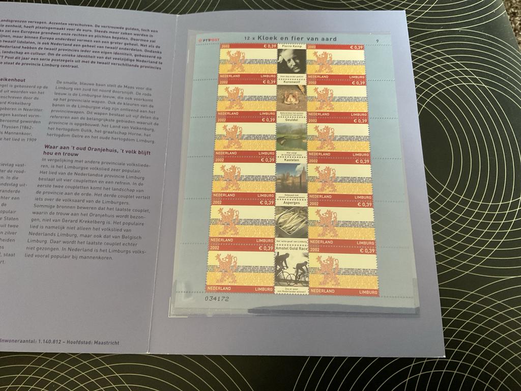 Postzegelvel Limburg 2002 - 12 x €0,39, Postzegels en Munten, Postzegels | Nederland, Postfris, Na 1940, Ophalen of Verzenden