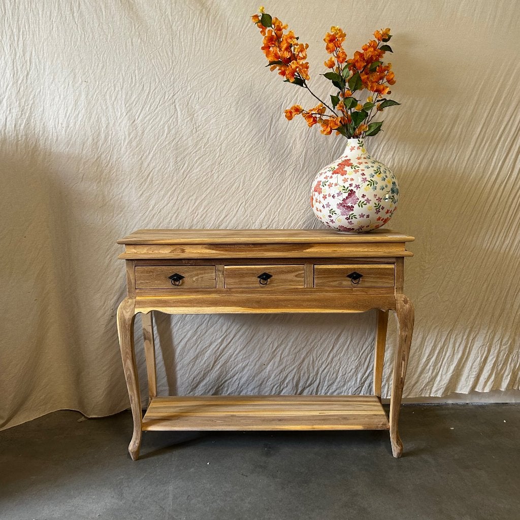 sidetable teak - 3 lades - 100 x 36 cm – Gratis bezorgd, TTM Wonen, Meubels – (Perzische) Tapijten en Woonaccessoires, 100 tot 150 cm