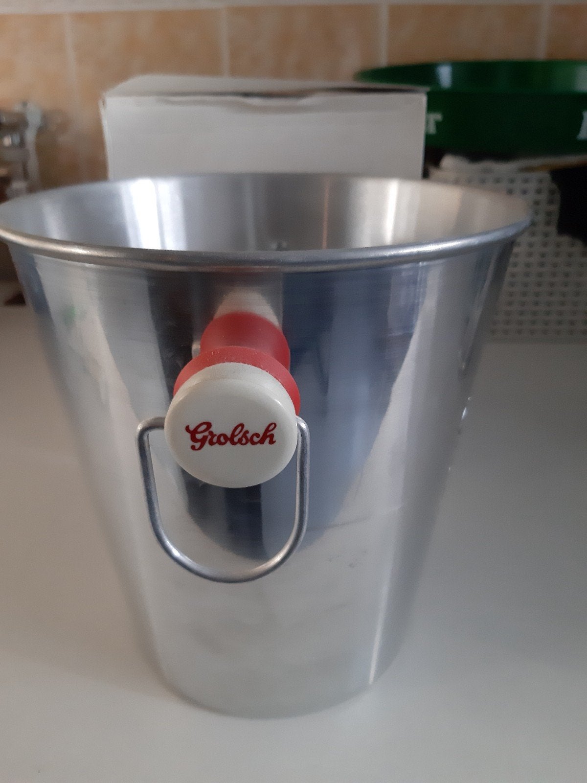 Grolsch metalen fles koeler., Ophalen of Verzenden, Zo goed als nieuw, Reclamebord