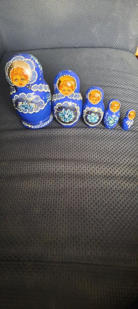 MATROESJKA POPPENST, BLAUW, HAND BESCHILDERD, Antiek en Kunst, Ophalen of Verzenden, Beschilderd, Blauw