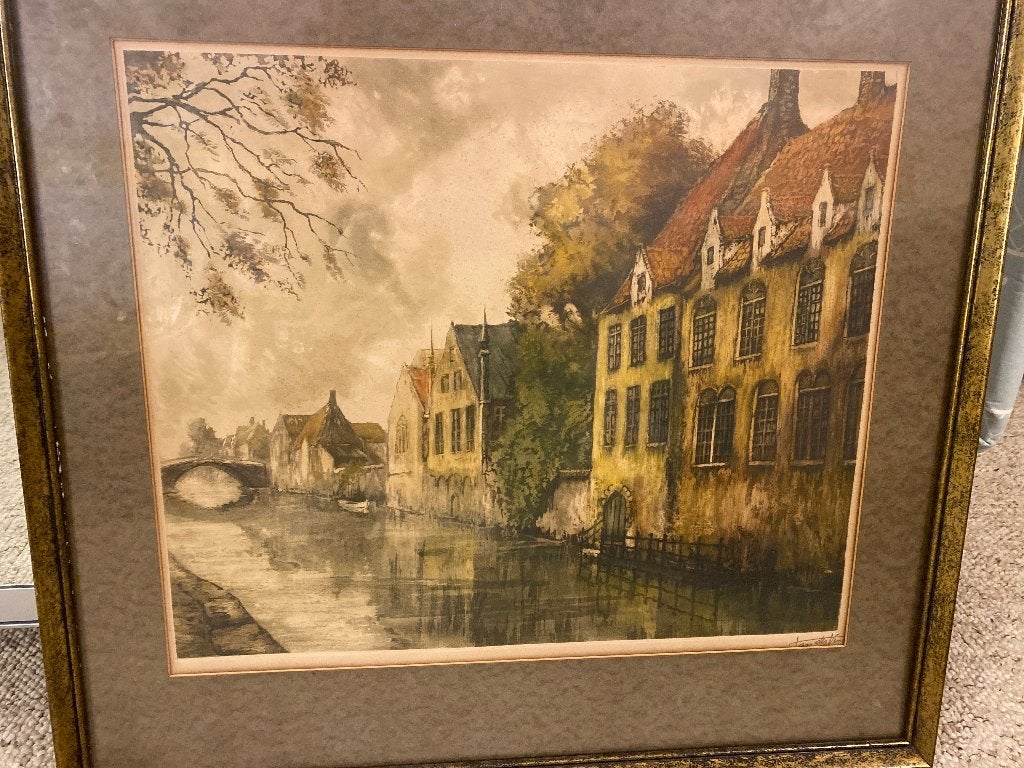 Unieke Franse Kleurenets Brugge (1933), Antiek en Kunst, Met tekst, Ets, Ophalen of Verzenden, 58 cm