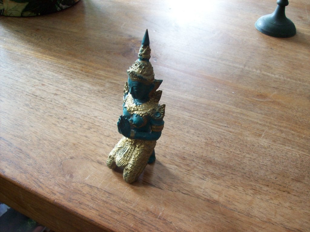 thais bronzen beeldje 14cm hoog tempelwachter engel, Antiek en Kunst, Antiek | Koper en Brons, Ophalen, Brons