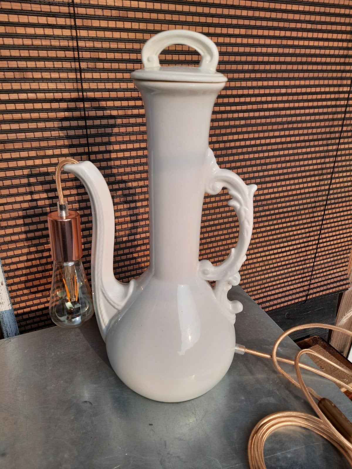 Hanglamp tafellamp theepot koffiepot apart,lees beschrijving, Keramiek, Wit, Zo goed als nieuw, E27 (groot)