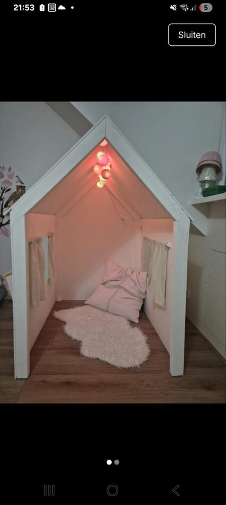 Speelhuisje voor kinderen - Wit met roze accenten, Ophalen, Gebruikt, Hout