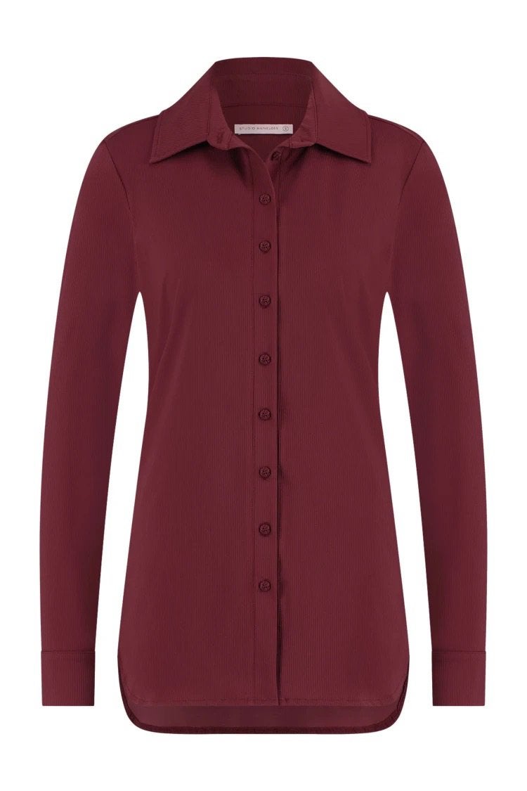 Studio anneloes poppy rib blouse M bordeaux travelstof, Maat 38/40 (M), Ophalen of Verzenden, Zo goed als nieuw, X