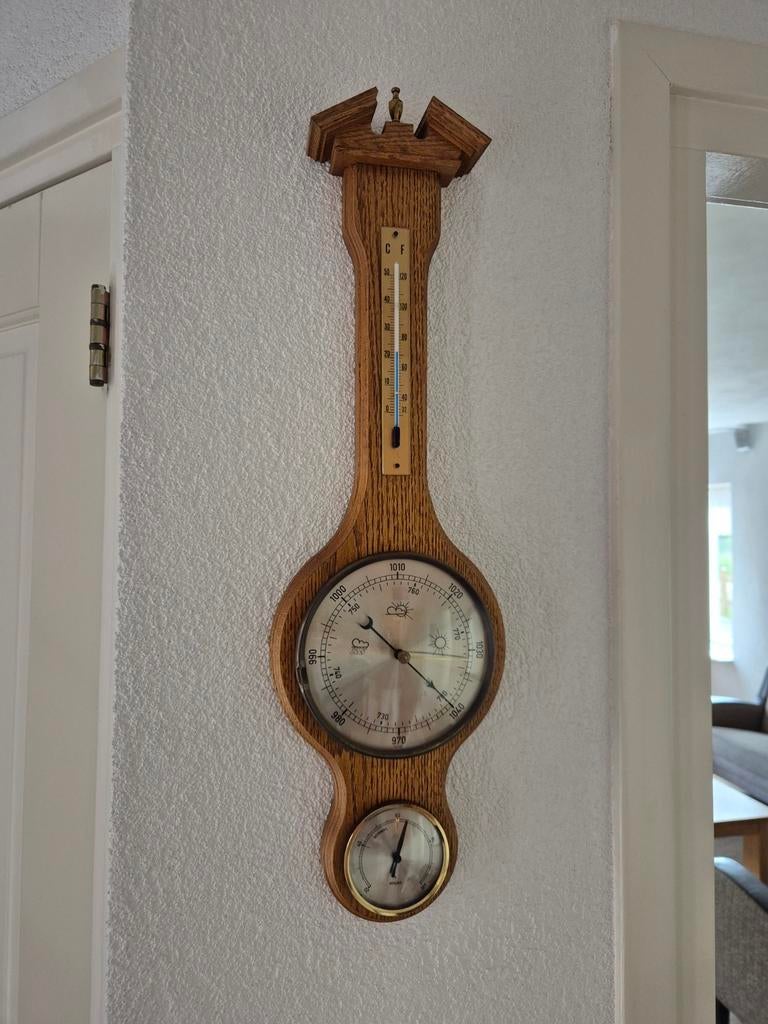 Houten weerstation met barometer, thermometer, hygrometer, Ophalen of Verzenden