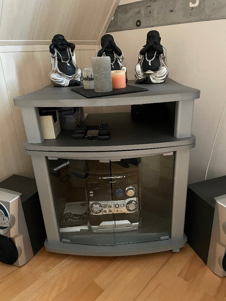 TV-stereo draaibare kast op wieltjes met glazen deuren, Gebruikt, Minder dan 100 cm, 50 tot 75 cm, 50 tot 100 cm