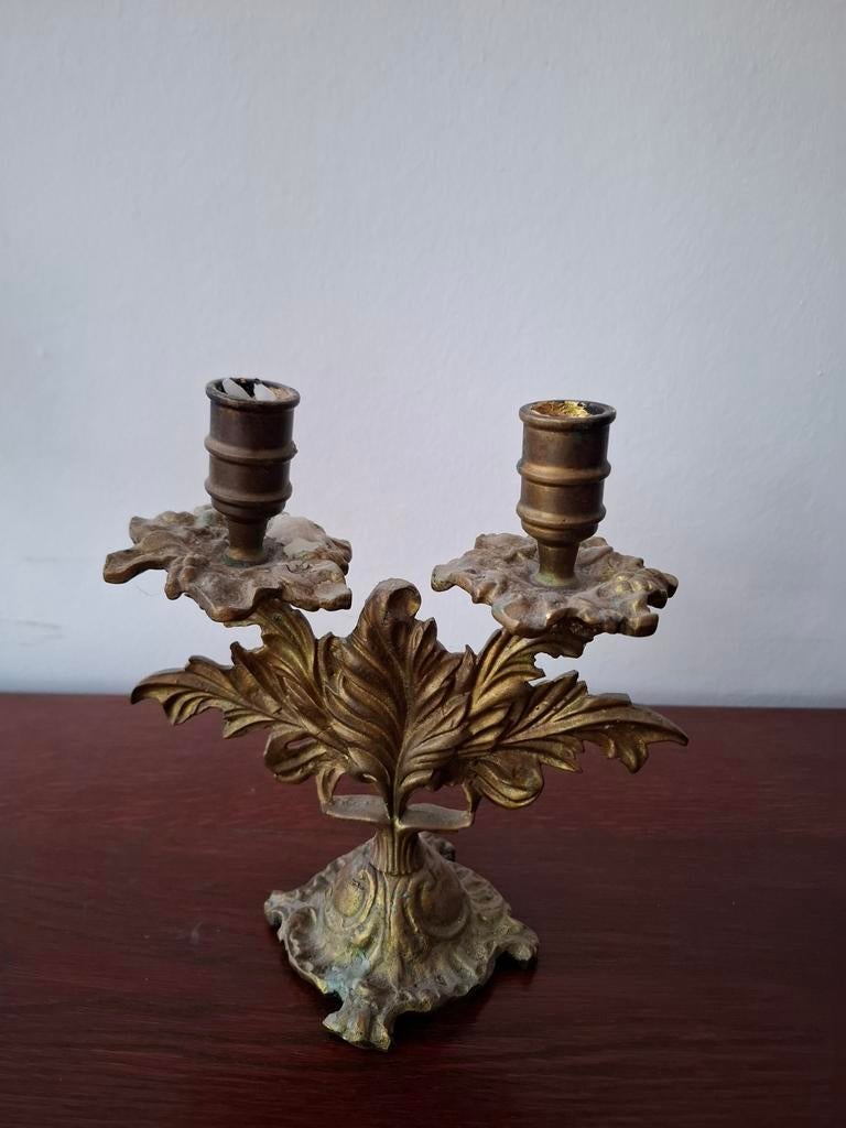 Antieke Koperen/Messing Kandelaar - Barok Stijl - 2-arms, Ophalen