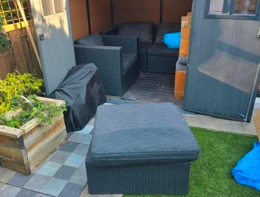 Wicker loungeset grijs, Tuin en Terras, Ophalen, 4 zitplaatsen, Bank, Zo goed als nieuw