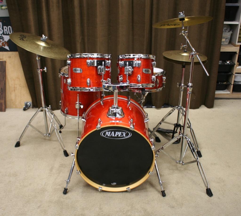 drumstel: mapex v series amber mist 20/10/12/14/14sn bekkens, Muziek en Instrumenten, Drumstellen en Slagwerk, Gebruikt, Jouwdrumstel@gmail.com