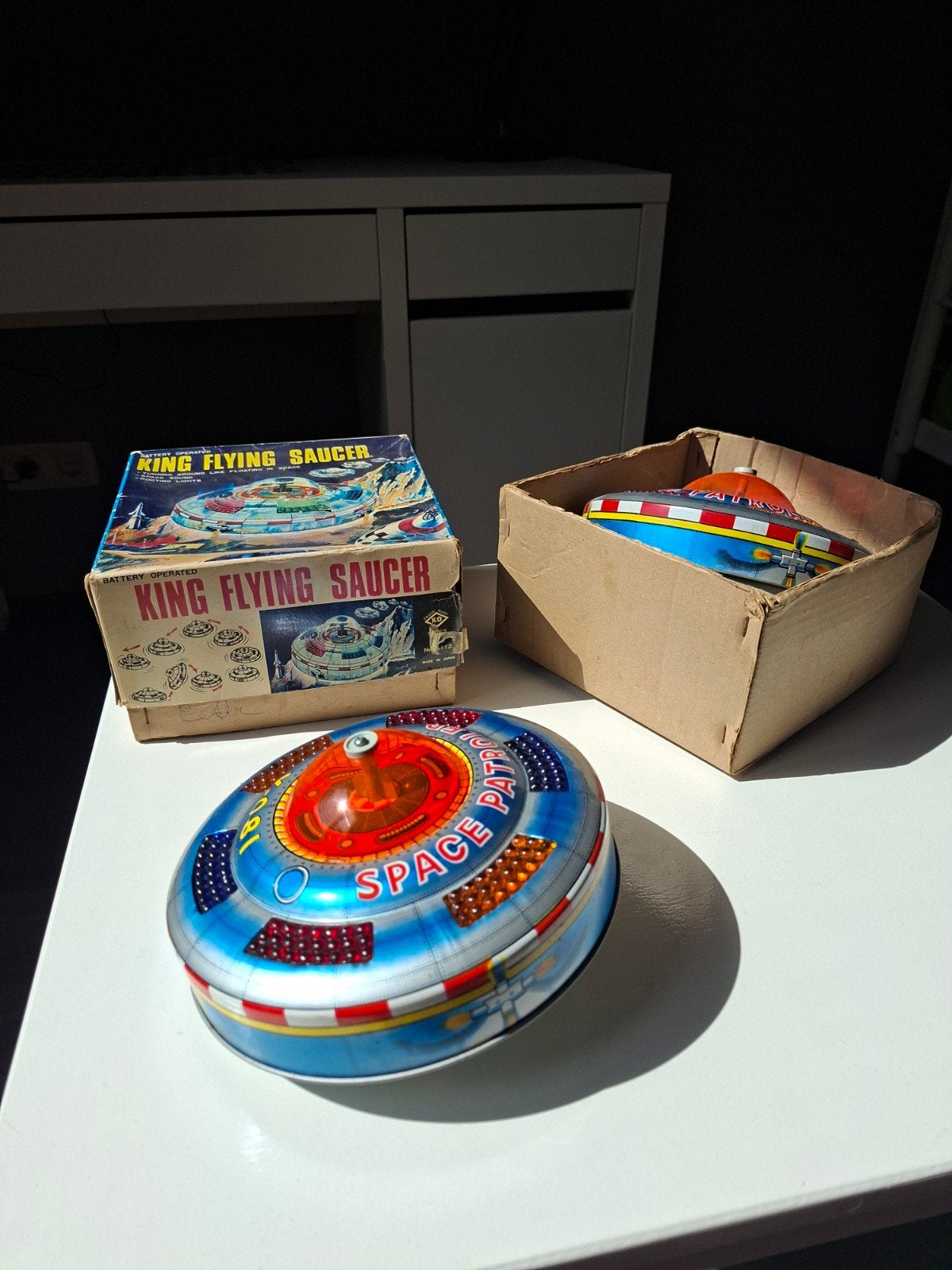 Twee Vintage Vliegende Schotels met Dozen, Ophalen of Verzenden, Gebruikt, Jongen of Meisje